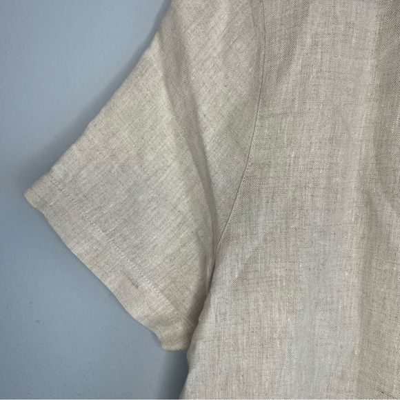 Ny&CO Mens 100% Linen Button Up Shirt Short Sleeve Beige Sz L Neutral Nautical - Picture 6 of 10